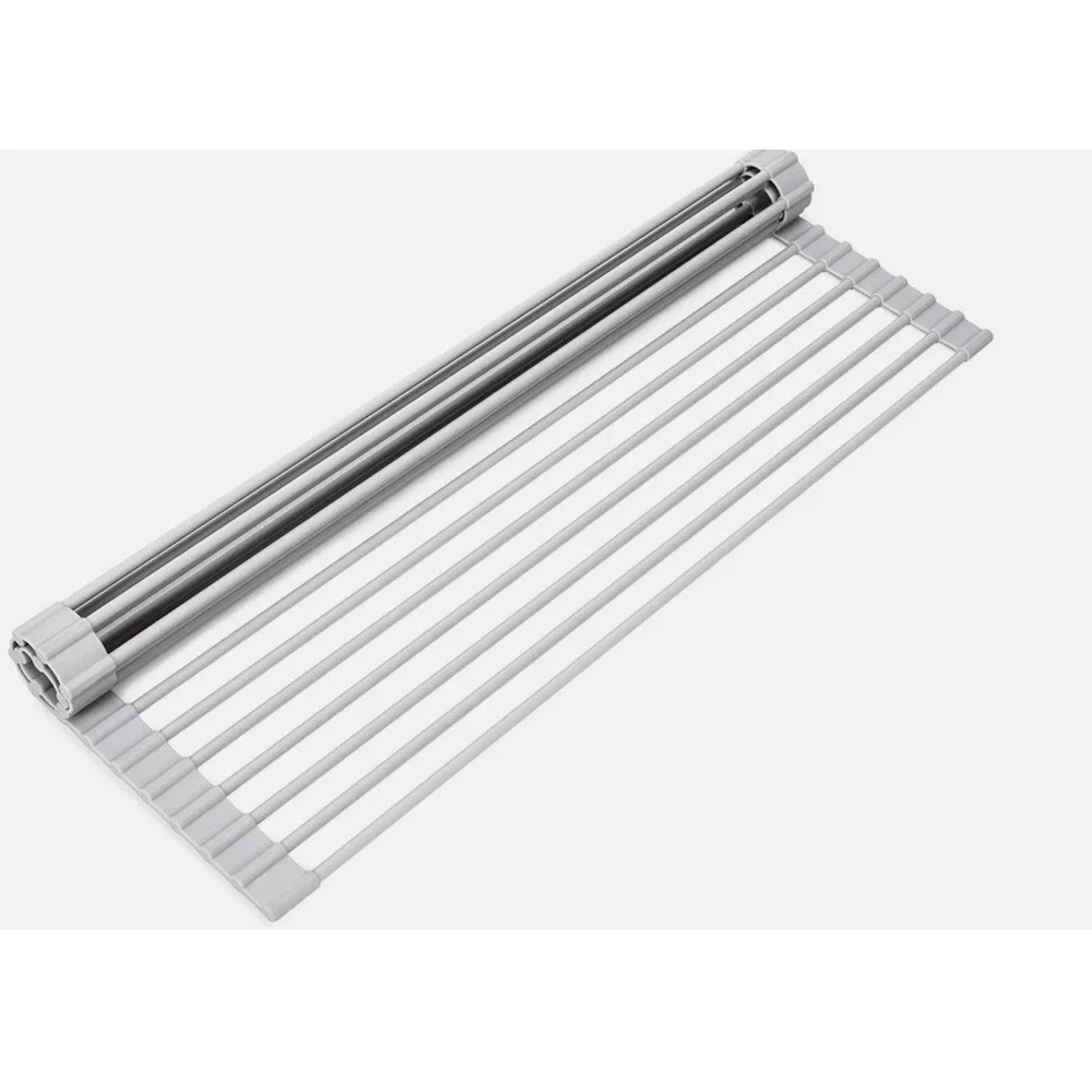 Over The Sink Roll Up Dish Drying Rack Stainless Steel Kitchen Drying Rack-Large
